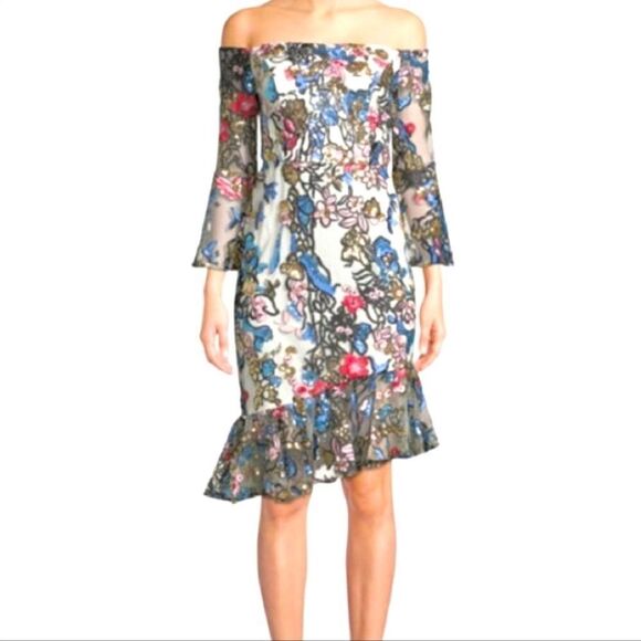 NWT Alexia AdmorMulti Sequined Embroidered Off
Shoulder Midi Dress Size 4 NWT - Picture 5 of 13